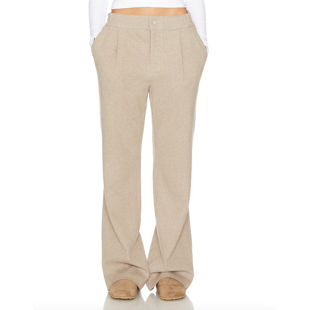 Varley Aberdeen Straight Leg Pant Cord Sweat Tan Ribbed Trousers Medium